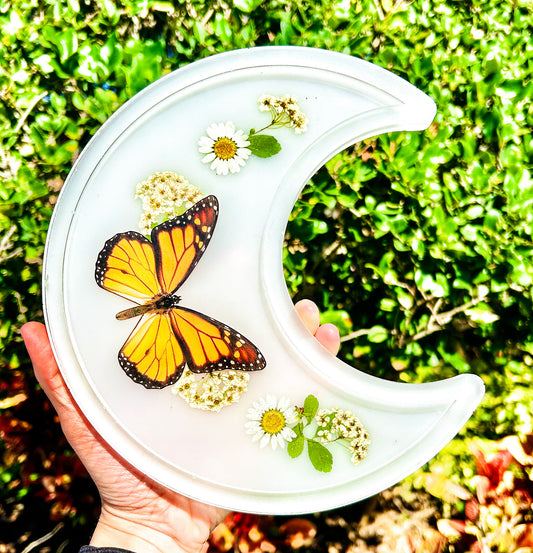 White Bath Monarch Crescent Moon Jewelry Tray