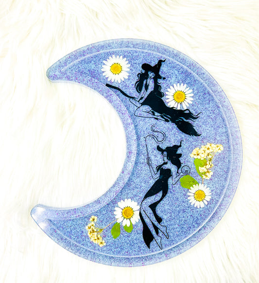 " Witchy Flight " Crescent Moon Tray