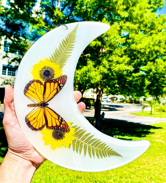 Milky Sunflower Monarch Crescent Moon Wall Hanging