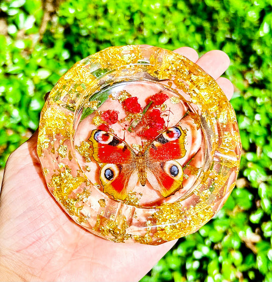 Golden Peacock Butterfly Ashtray