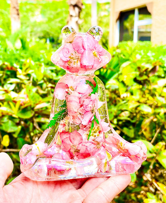 Pink Larkspur Yoga Frog