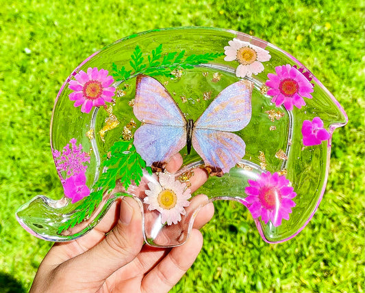 Pink Morpho Floral Elephant Tray