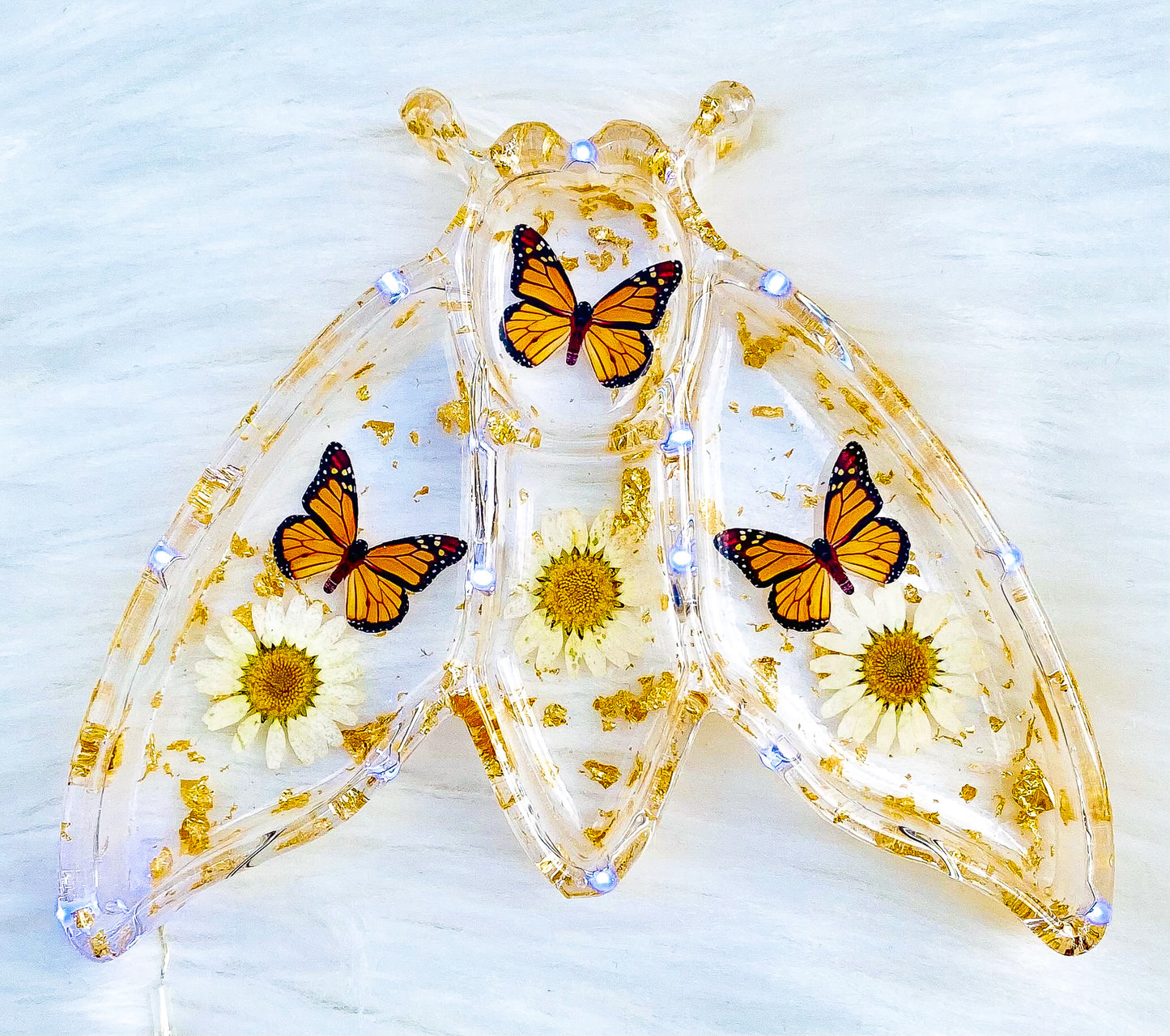 Golden Monarch Daisy LED Moth Shelf