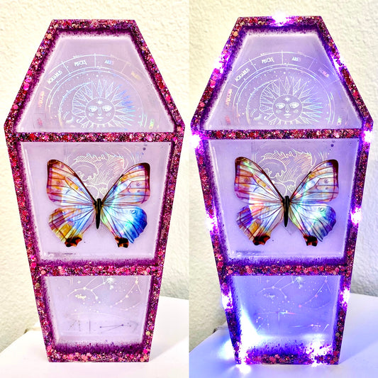 Celestial Pink Morpho LED Coffin Shelf