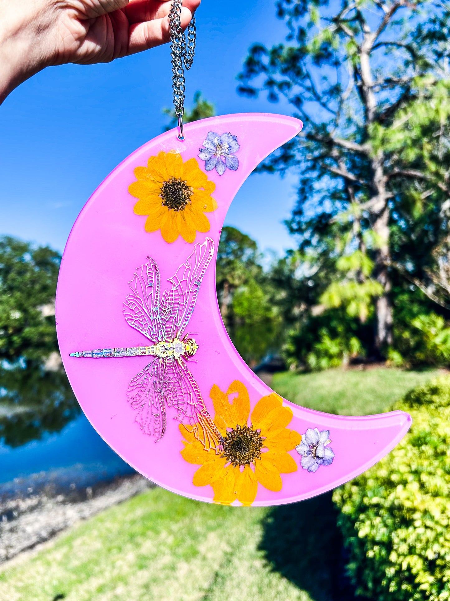 " Disco Dreaming " Dragonfly Crescent Moon Wall Hanging