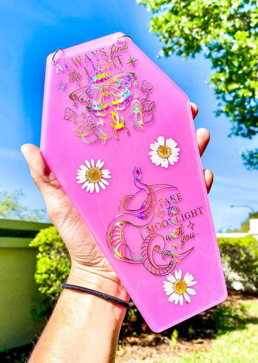 " Always find the Light " Holographic Coffin Wall Hanging