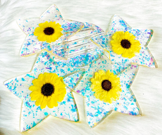 Iridescent Sunflower Star 4 Piece Coaster set & Stand